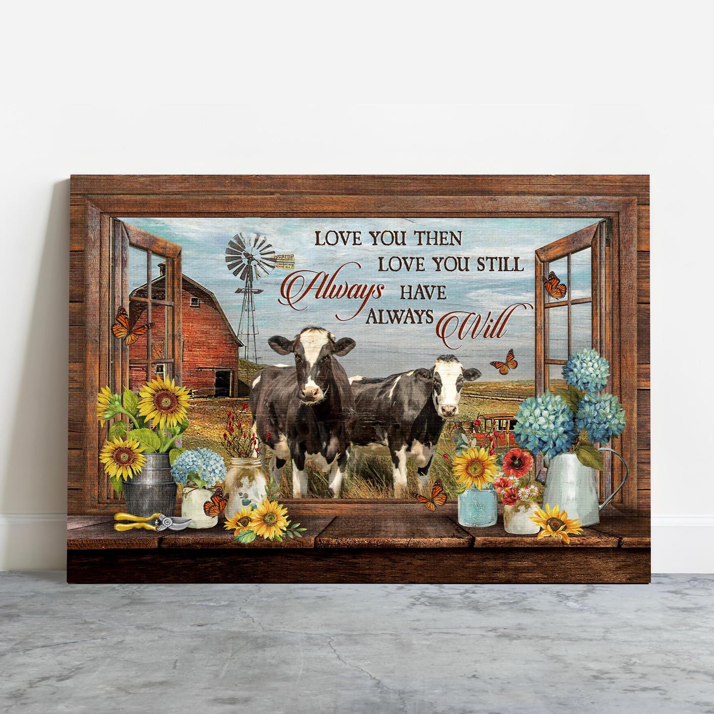 Farm Premium Wrapped Landscape Canvas - Dairy Cow, Peace Farm, Flower Vase, Love You Then Love You Still - Gift For Farmers, Farm Lovers