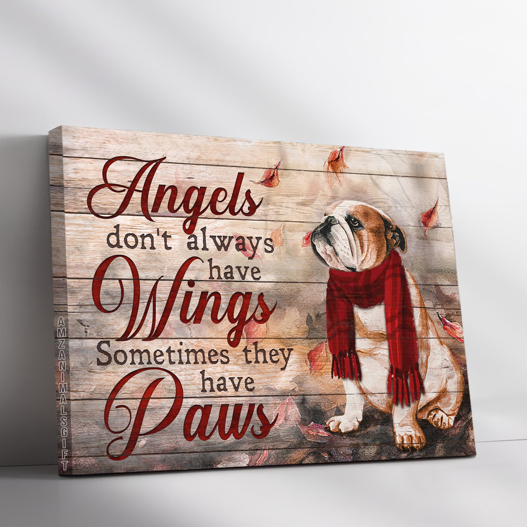 English Bulldog Premium Wrapped Landscape Canvas - English Bulldog, Autumn Leaf, Angels Don't Always Have Wings - Gift For English Bulldog Lovers