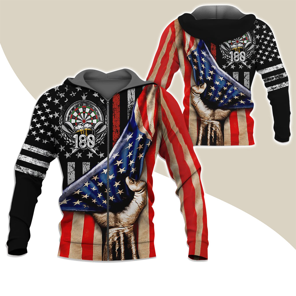 American Flag Darts Premium Zip Hoodie, Darts And Beer Zip Hoodie For Men & Women - Gift For Darts Lovers, Darts Players