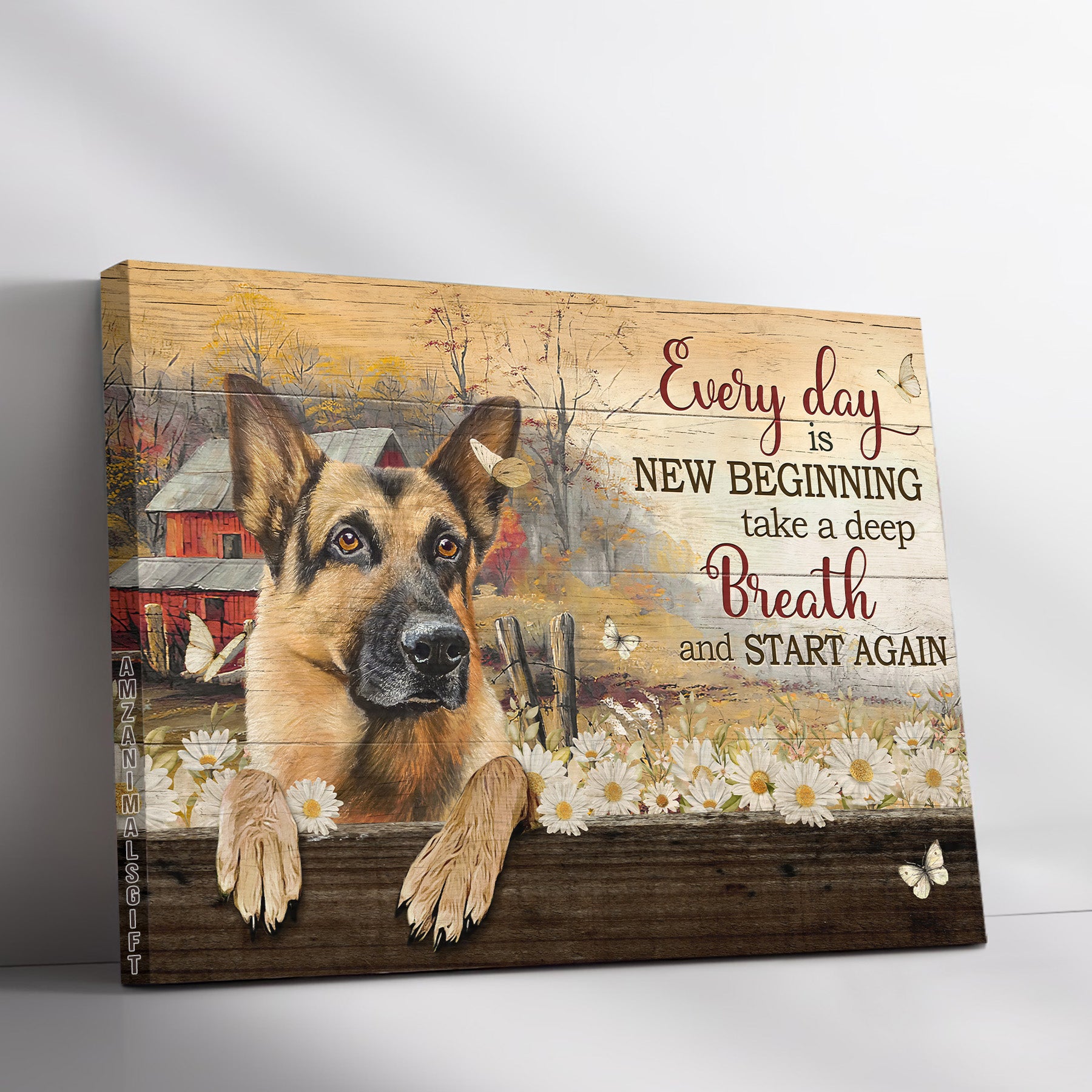 German Shepherd & Jesus Premium Wrapped Landscape Canvas - German Shepherd, Pretty Daisy, Every Day Is A New Beginning - Gift For Christian, Dog Lovers