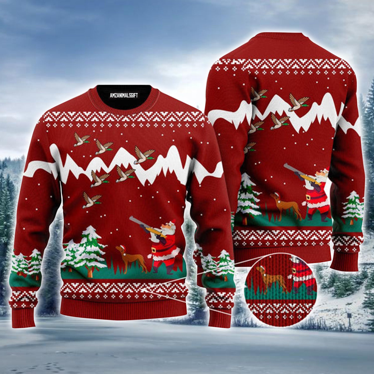 Santa Duck Hunting Red Urly Christmas Sweater, Christmas Sweater For Men & Women - Perfect Gift For Christmas, Hunting Lovers, Hunters