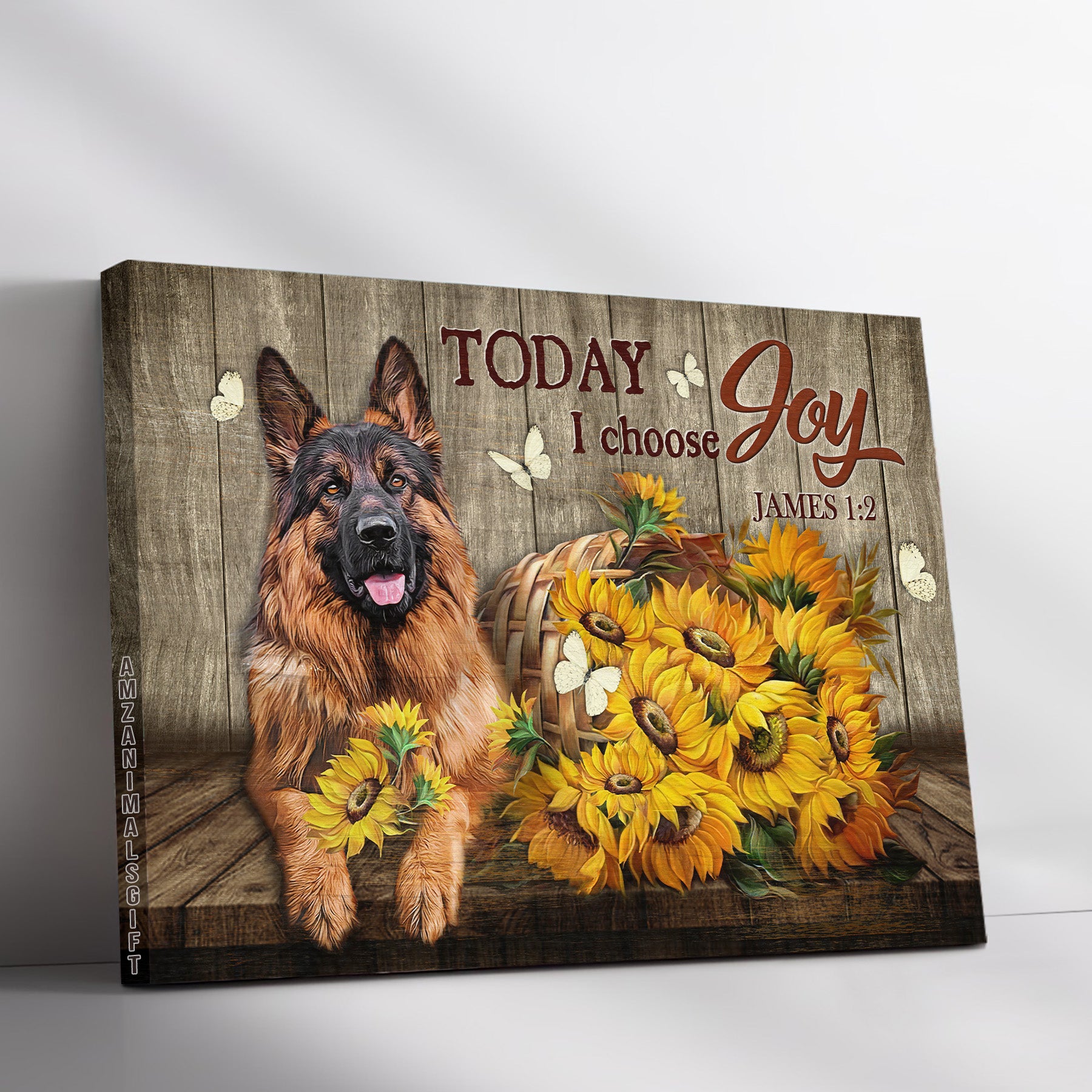 German Shepherd & Jesus Premium Wrapped Landscape Canvas - Sunflower Vase, German Shepherd, Butterfly, Today I Choose Joy - Perfect Gift For Christian
