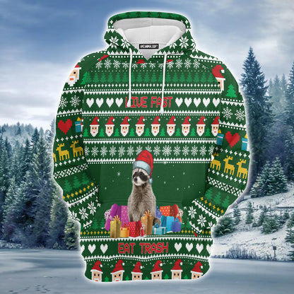 Raccoon Live Fast Eat Trash Premium Christmas Hoodie, Christmas Gifts Unisex Hoodie For Men & Women - Perfect Gift For Christmas, Beer Lovers