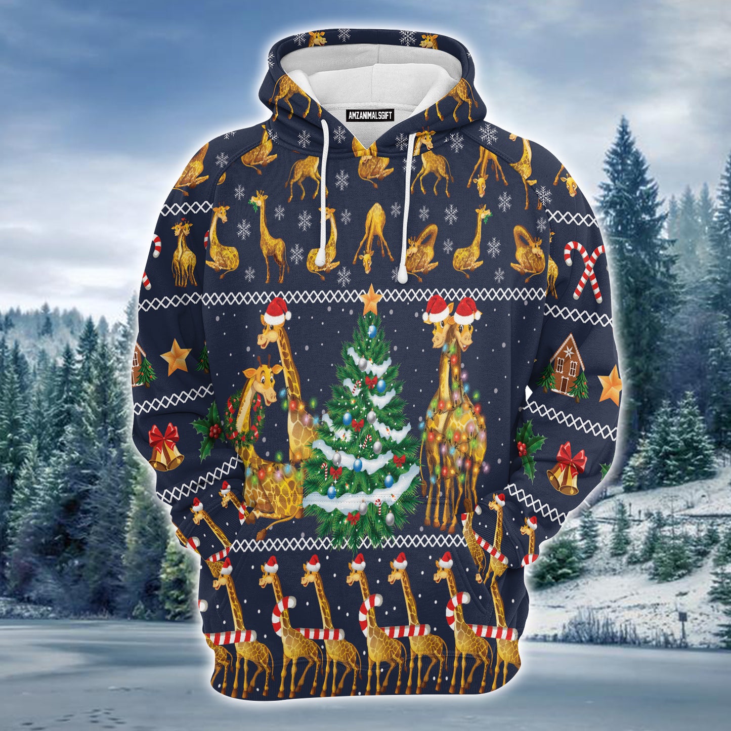 Giraffe Christmas Tree Premium Christmas Hoodie, Christmas Light Unisex Hoodie For Men & Women - Perfect Gift For Christmas, Friends, Family