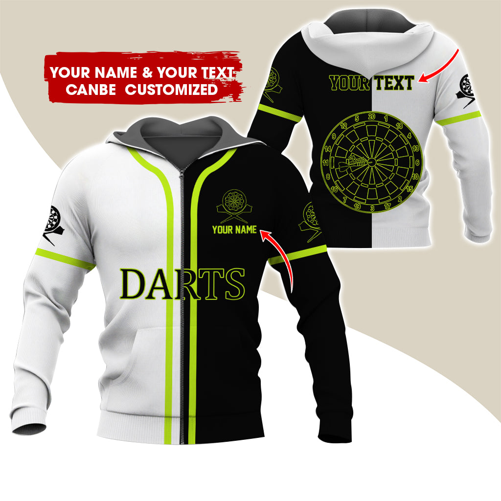 Customized Name Darts Premium Zip Hoodie, Personalized White & Black Pattern Darts Zip Hoodie For Men & Women - Gift For Darts Lovers, Darts Players