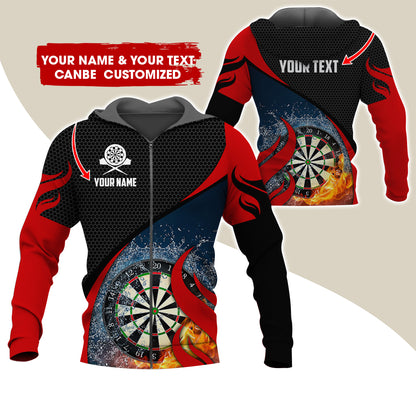 Custom Name Darts Premium Zip Hoodie, Customized Honeycomb Pattern Dartboard Flame Zip Hoodie For Men & Women - Gift For Darts Lovers, Darts Players