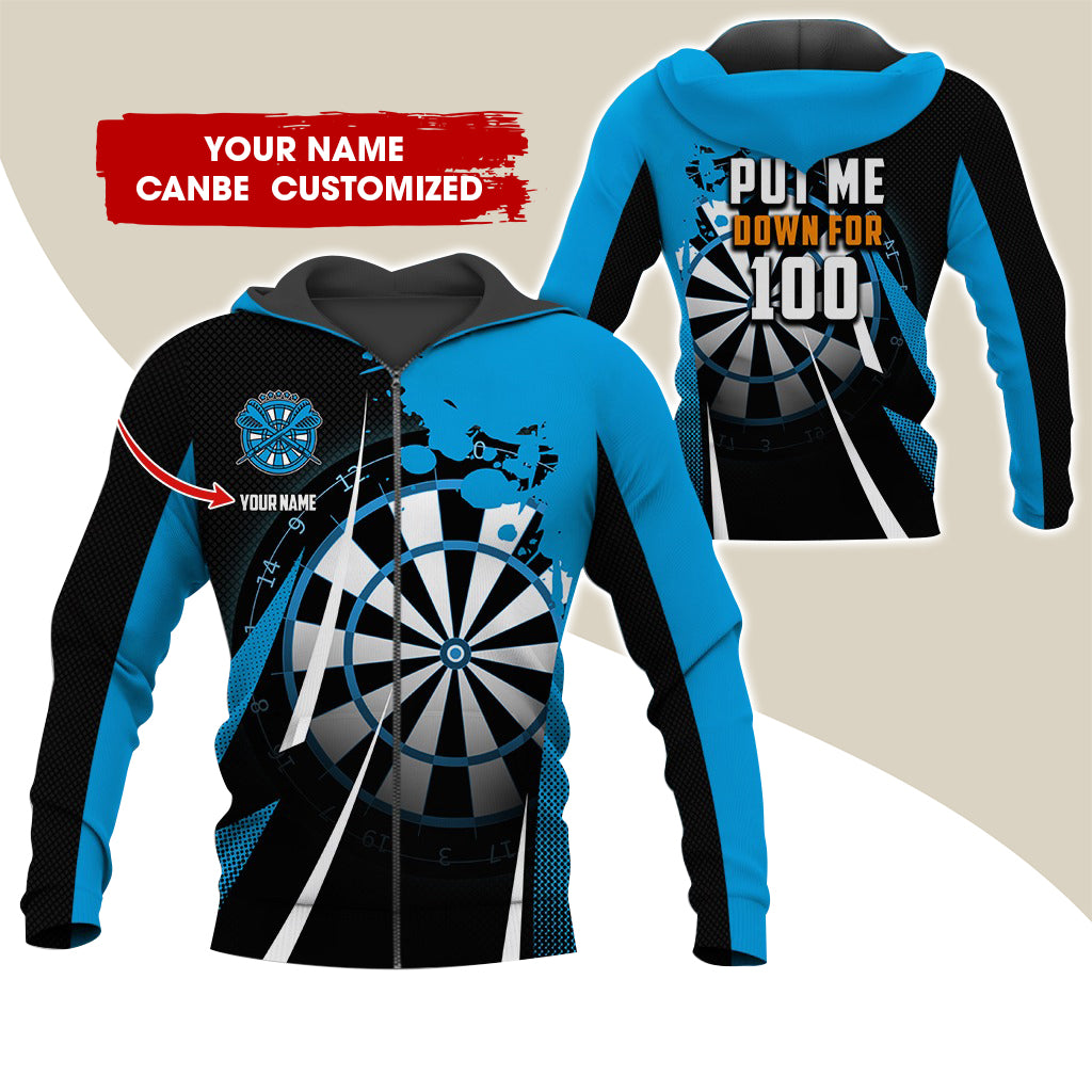 Customized Name Darts Premium Zip Hoodie, Personalized Put Me Down For 100 Darts Zip Hoodie For Men & Women - Gift For Darts Lovers, Darts Players