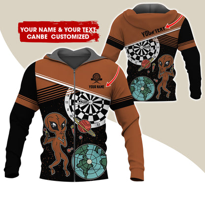 Customized Name Alien Darts Premium Zip Hoodie, Personalized Name & Text Darts Zip Hoodie For Men & Women - Gift For Darts Lovers, Darts Players