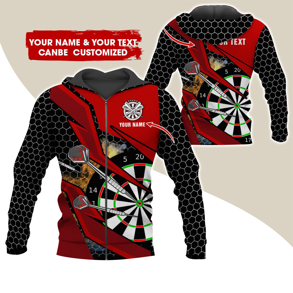 Customized Name & Text Darts Premium Zip Hoodie, Personalized Honeycomb Pattern Zip Hoodie For Men & Women - Gift For Darts Lovers, Darts Players