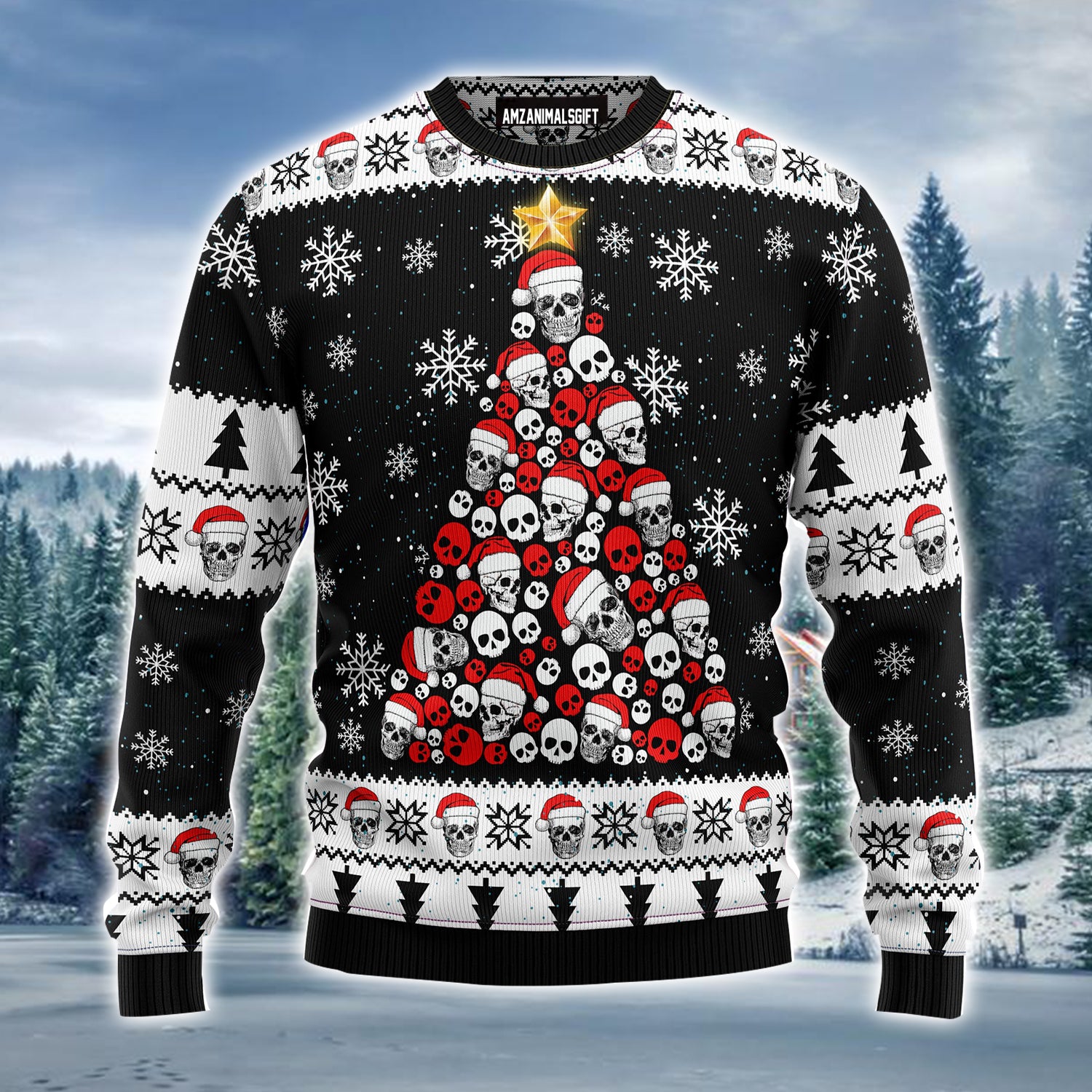 Skull Pine Tree Ugly Christmas Sweater, Christmas Pattern Ugly Sweater For Men & Women - Best Gift For Christmas, Family, Friends