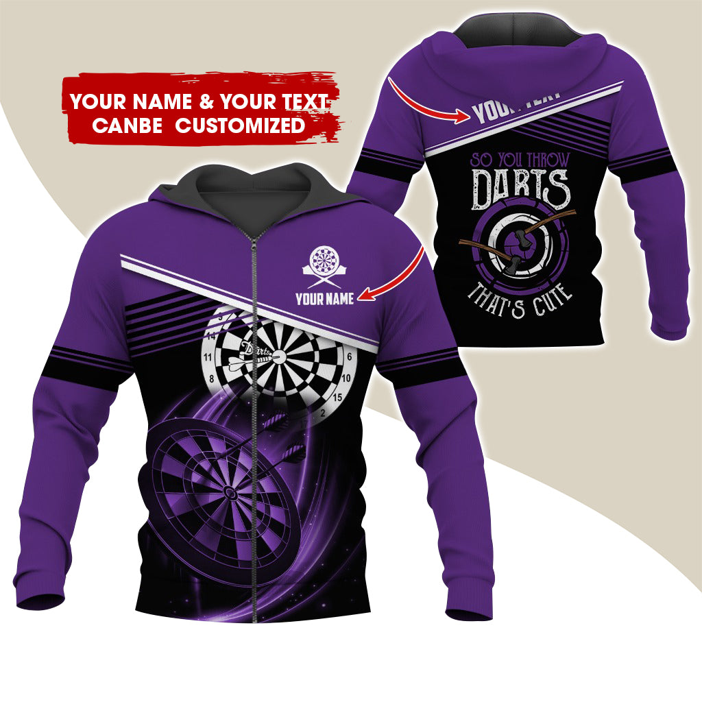 Personalized Name & Text Darts Premium Zip Hoodie, Customized Darts That's Cute Zip Hoodie For Men & Women - Gift For Darts Lovers, Darts Players