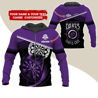 Personalized Name & Text Darts Premium Zip Hoodie, Customized Darts That's Cute Zip Hoodie For Men & Women - Gift For Darts Lovers, Darts Players