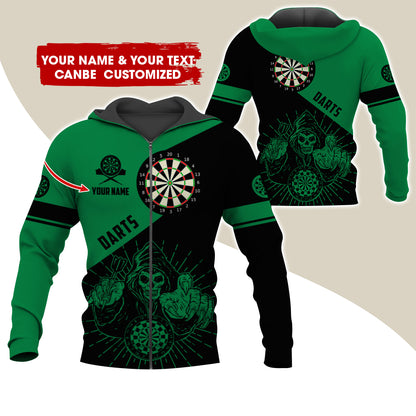 Customized Name Grim Reaper Darts Premium Zip Hoodie, Personalized Name Dartboard Zip Hoodie For Men & Women - Gift For Darts Lovers, Darts Players