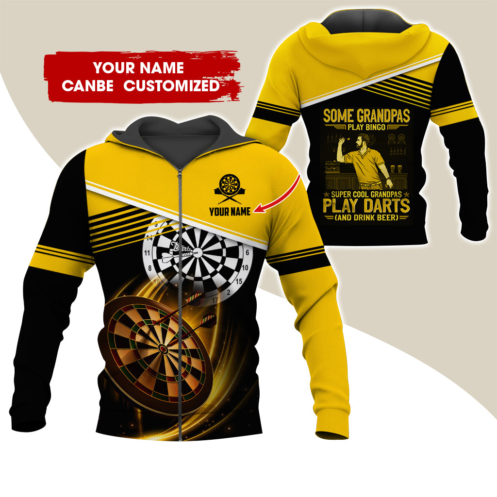 Customized Name Darts Premium Zip Hoodie, Personalized Some Grandpas Play Bingo Darts Zip Hoodie For Men & Women - Gift For Darts Lovers, Darts Players