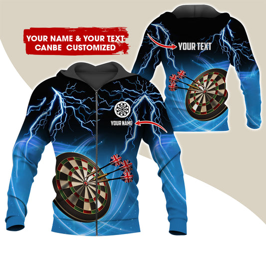 Custom Name & Text Darts Premium Zip Hoodie, Customized Kingdom Of England Darts Zip Hoodie For Men & Women - Gift For Darts Lovers, Darts Players