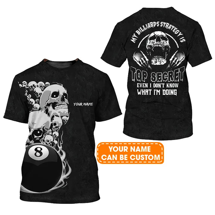 Bowling Custom Name T Shirt, Black Skull Bowling Top Secret Personalized T-Shirt For Men, Perfect Gift For Bowling Lovers, Bowlers, Team, Friend