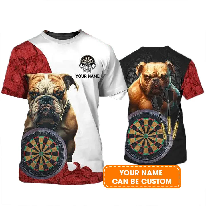 Customized Darts T Shirt, Bulldog And Darts Personalized Name T Shirt For Men - Perfect Gift For Darts Lovers, Darts Players