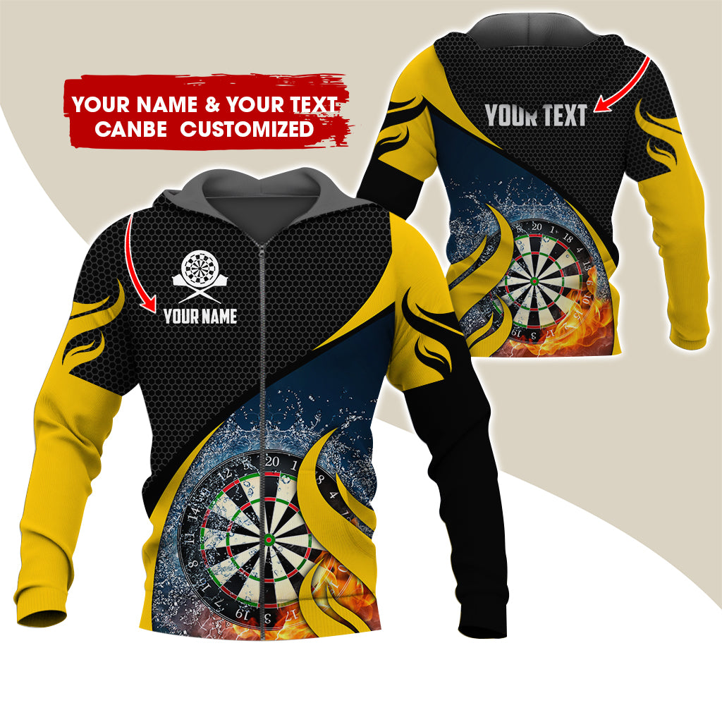 Custom Name Darts Premium Zip Hoodie, Customized Honeycomb Pattern Dartboard Flame Zip Hoodie For Men & Women - Gift For Darts Lovers, Darts Players