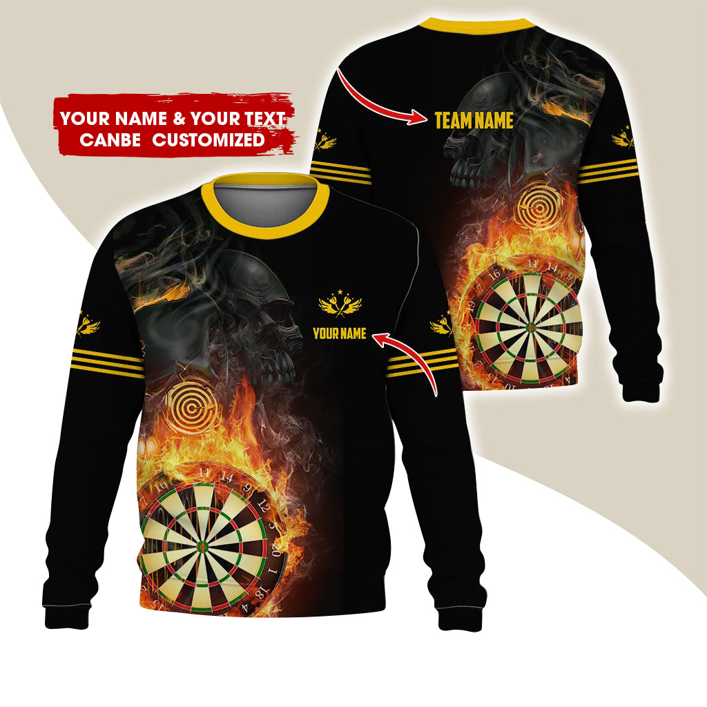 Customized Name Darts Sweatshirt, Personalized Skull Dartboard Flame Sweatshirt For Men & Women - Gift For Darts Lovers, Darts Players