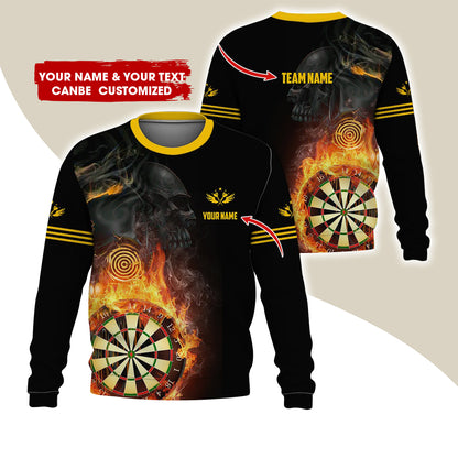Customized Name Darts Sweatshirt, Personalized Skull Dartboard Flame Sweatshirt For Men & Women - Gift For Darts Lovers, Darts Players