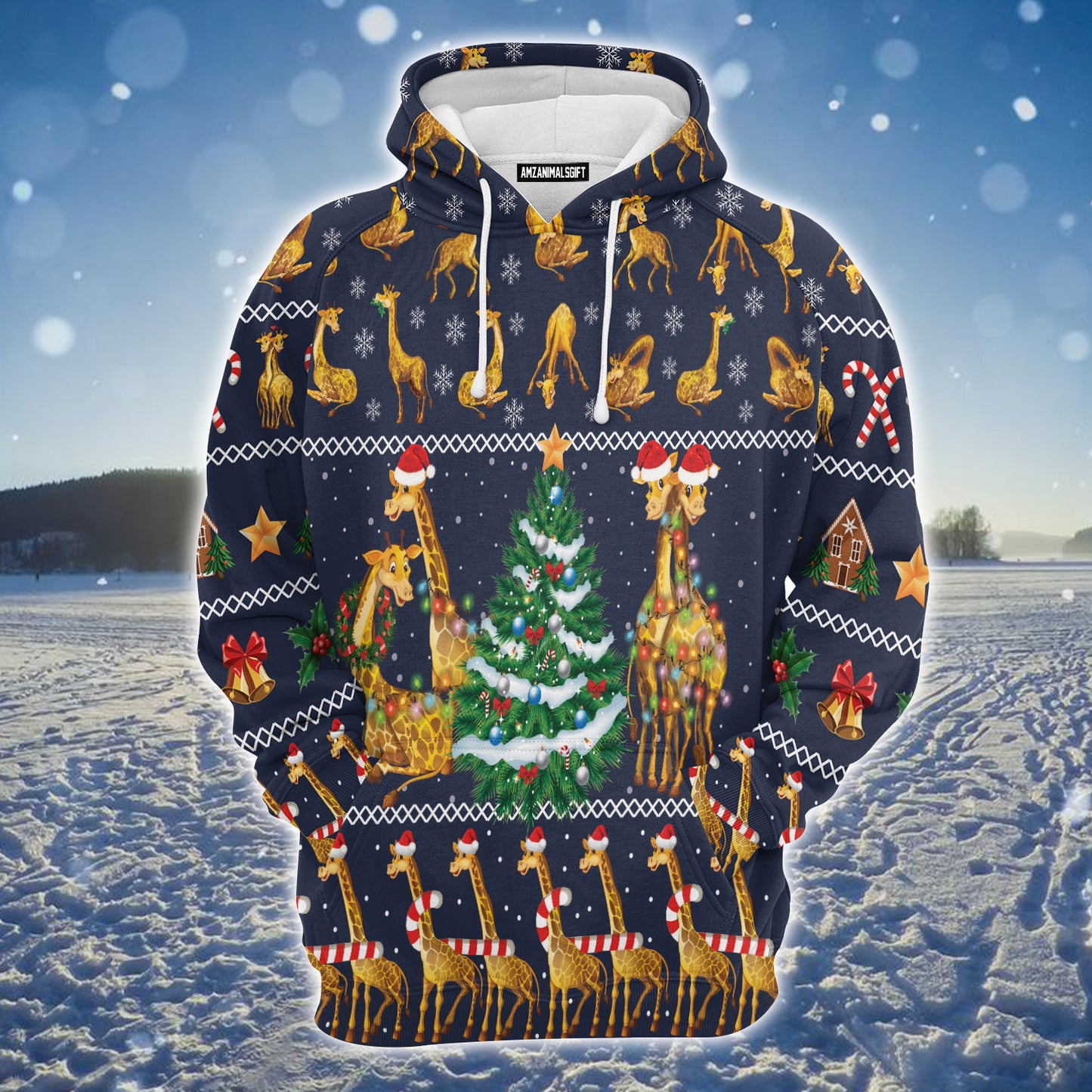 Giraffe Christmas Tree Premium Christmas Hoodie, Christmas Light Unisex Hoodie For Men & Women - Perfect Gift For Christmas, Friends, Family