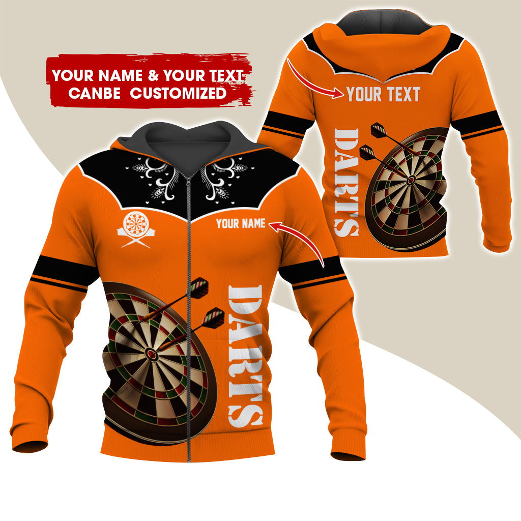 Customized Name & Text Darts Premium Zip Hoodie, Personalized Dartboard Zip Hoodie For Men & Women - Gift For Darts Lovers, Darts Players