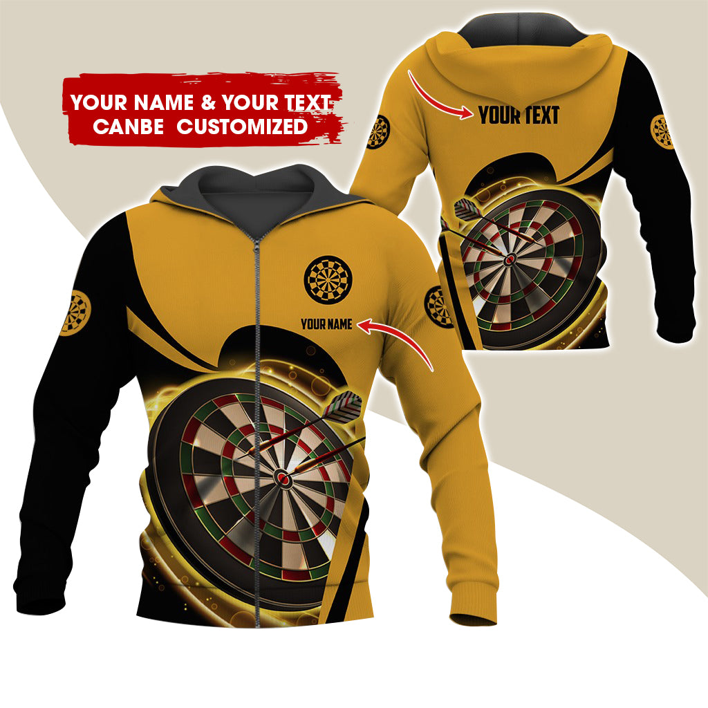 Customized Name & Text Darts Premium Zip Hoodie, Custom Yellow Dartboard Zip Hoodie For Men & Women - Gift For Darts Lovers, Darts Players