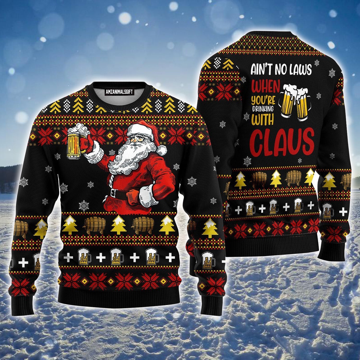 Santa Claus Drink Beer Ugly Christmas Sweater For Men & Women, Perfect Outfit For Christmas New Year Autumn Winter