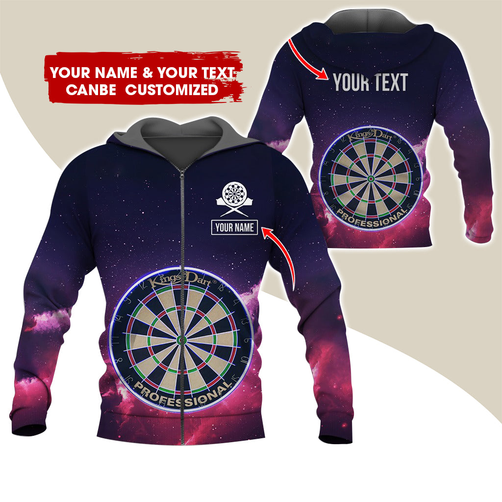 Personalized Name & Text Darts Premium Zip Hoodie, Customized Starry Night Sky Zip Hoodie For Men & Women - Gift For Darts Lovers, Darts Players