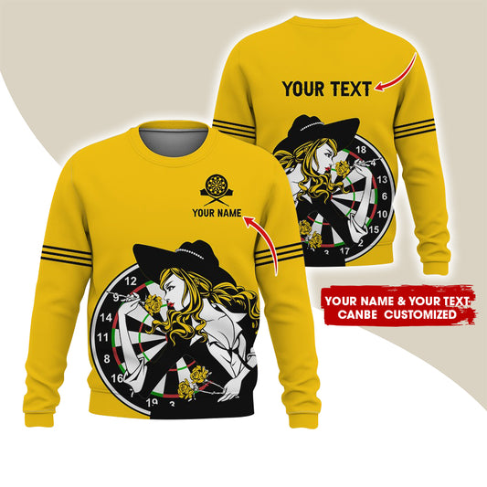 Customized Name & Text Darts Sweatshirt, Personalized Name Sexy Girl Plays Darts Sweatshirt For Men & Women - Gift For Darts Lovers, Darts Players