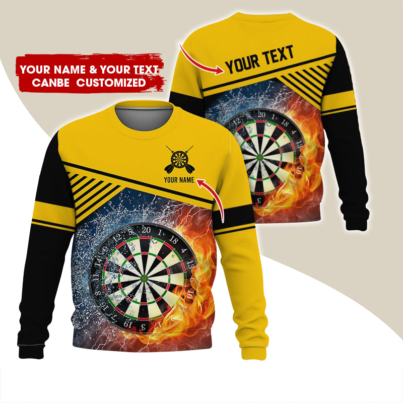 Customized Name & Text Darts Sweatshirt, Personalized Ice & Flame Dartboard For Men & Women - Gift For Darts Lovers, Darts Players