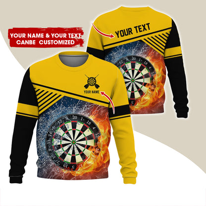 Customized Name & Text Darts Sweatshirt, Personalized Ice & Flame Dartboard For Men & Women - Gift For Darts Lovers, Darts Players