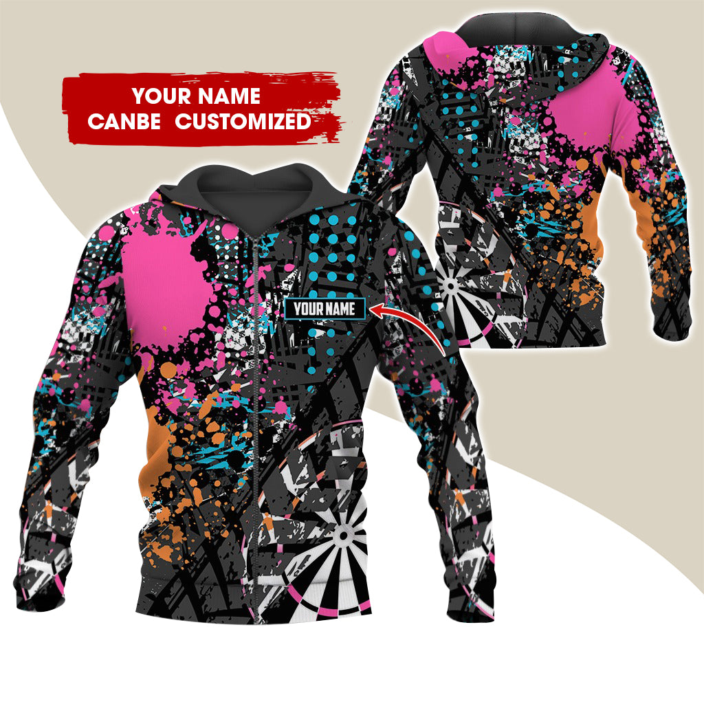 Custom Name Darts Premium Zip Hoodie, Personalized Name Watercolor Darts Team Zip Hoodie For Men & Women - Gift For Darts Lovers, Darts Players