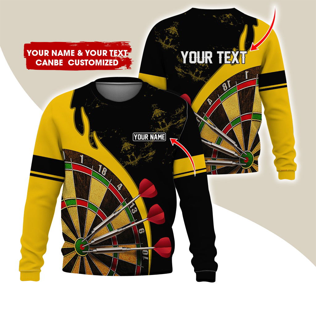 Customized Name & Text Darts Sweatshirt, Personalized Yellow Dartboard Sweatshirt For Men & Women - Gift For Darts Lovers, Darts Players