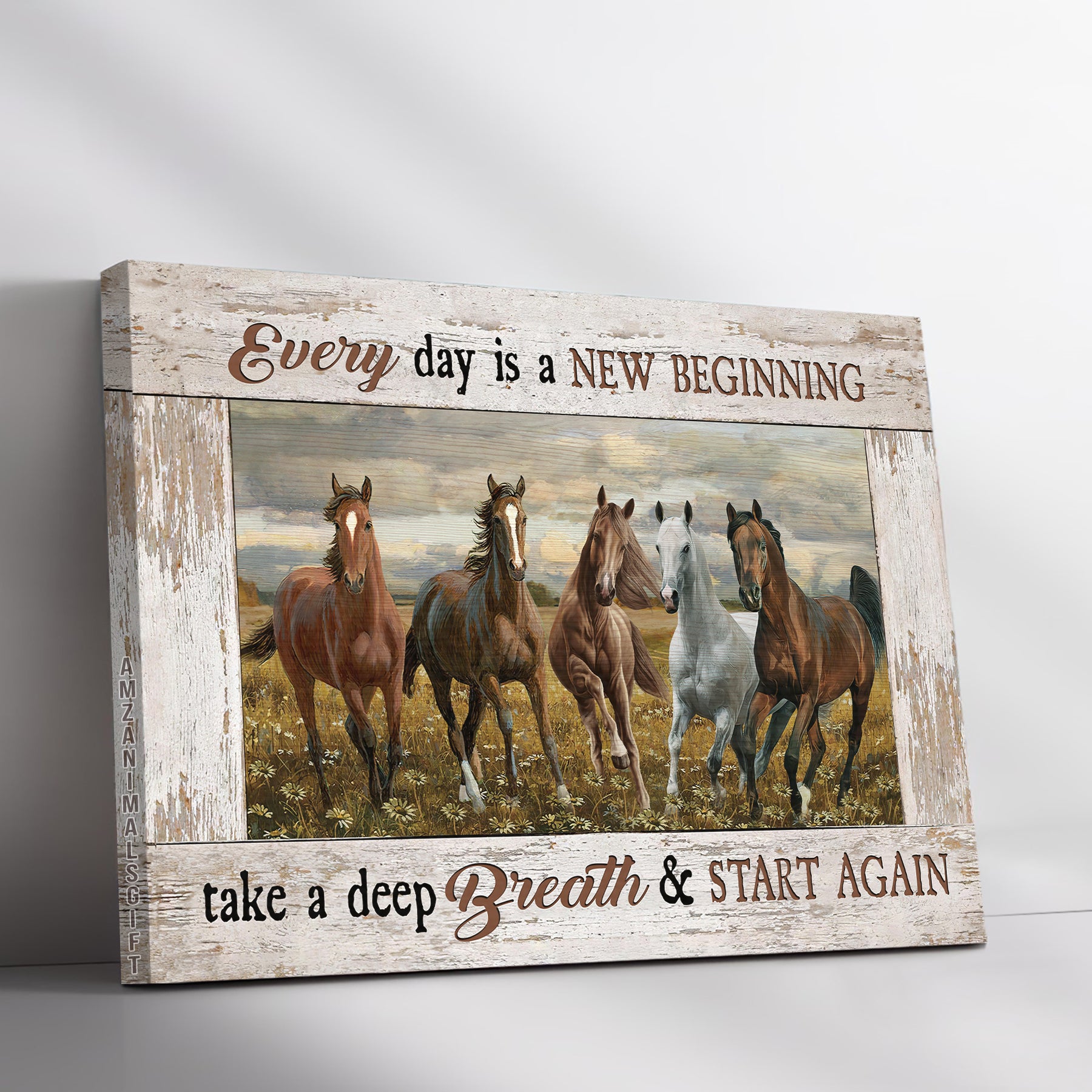 Horse & Jesus Premium Wrapped Landscape Canvas - Horse Painting, Running Horse, Meadow, Everyday Is A New Beginning - Gift For Christian, Horse Lovers
