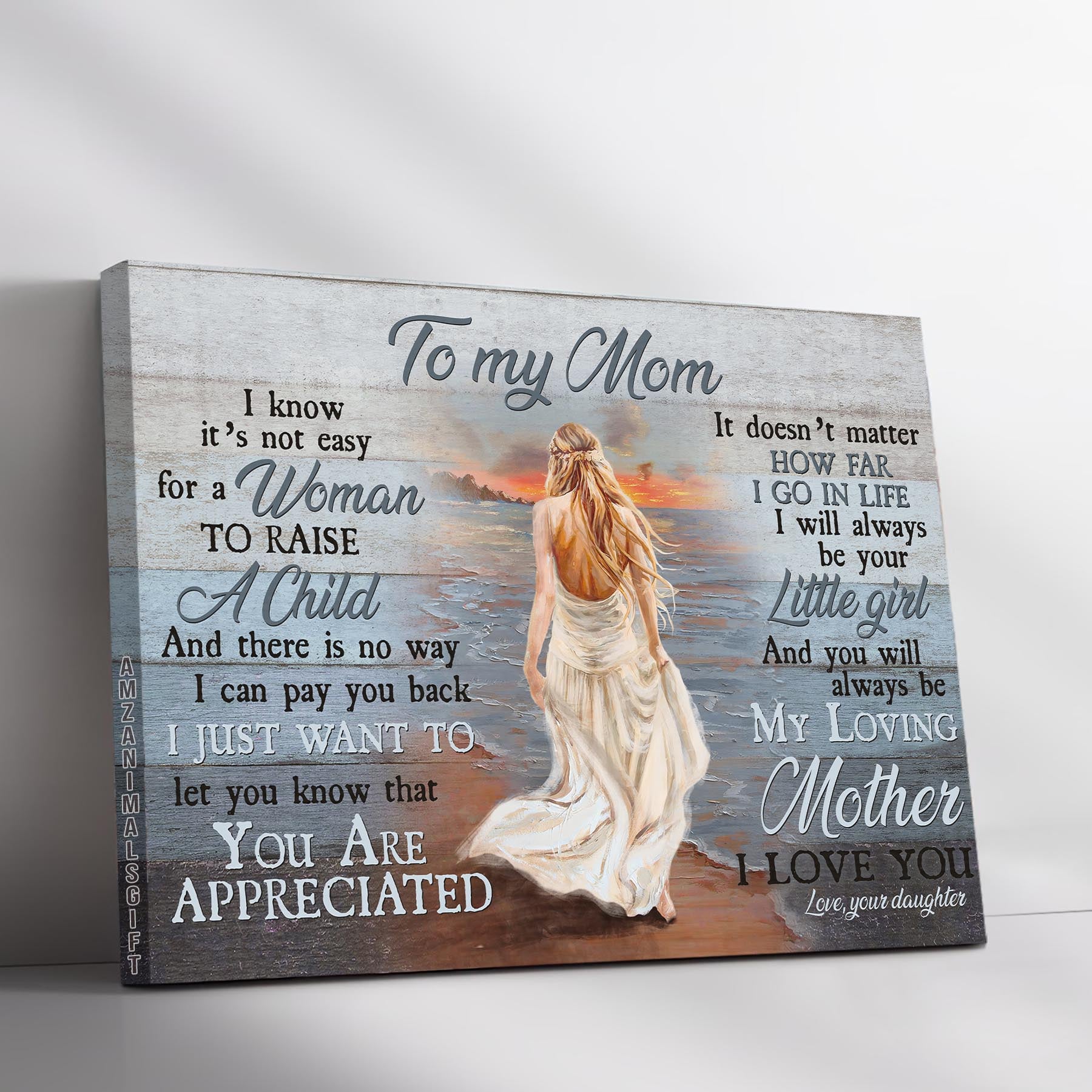 Family Premium Wrapped Landscape Canvas - Daughter To Mom, Beautiful Lady, Walking On The Beach, My Loving Mother, I Love You - Gift For Mother, Mom