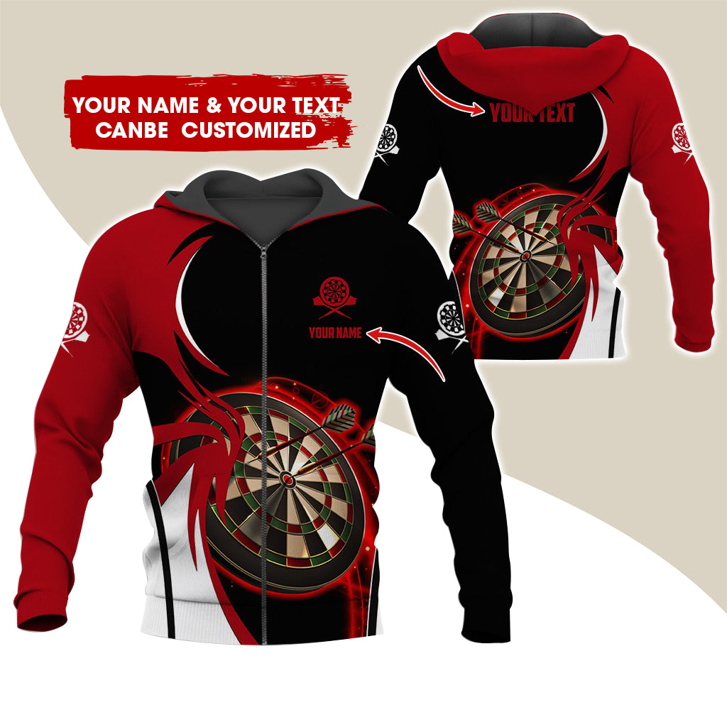 Customized Name & Text Darts Premium Zip Hoodie, Custom Red Dartboard Zip Hoodie For Men & Women - Gift For Darts Lovers, Darts Players