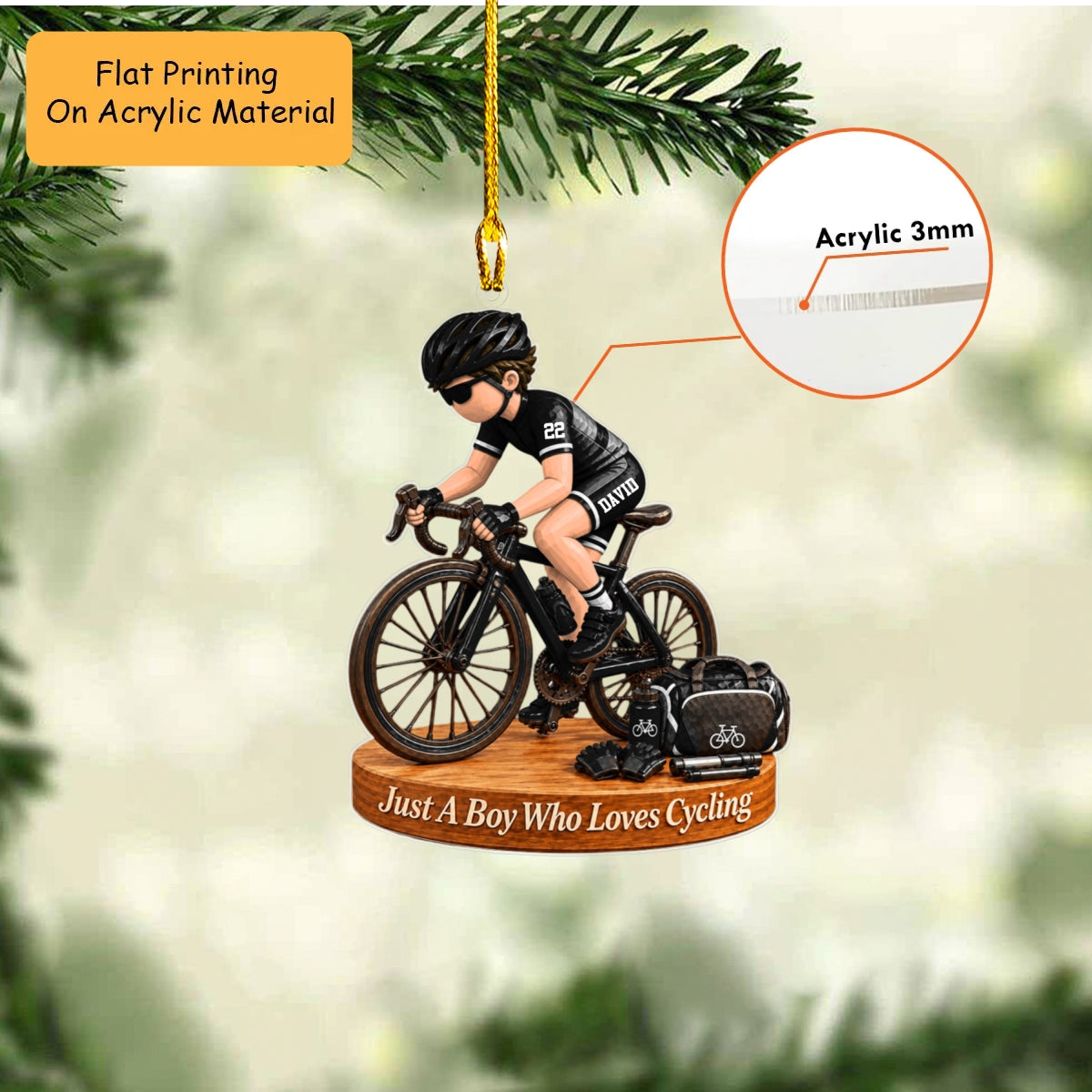 Personalized Cycling Christmas Flat Printed Acrylic Ornament, Road Biking Action Setup, Custom Ornament Christmas Gift, Keychain Cycling, Car Ornament Cycling