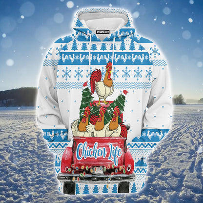 Chicken Life Premium Christmas Hoodie, Chicken Family On Red Car Unisex Hoodie For Men & Women - Perfect Gift For Christmas, Friends, Family
