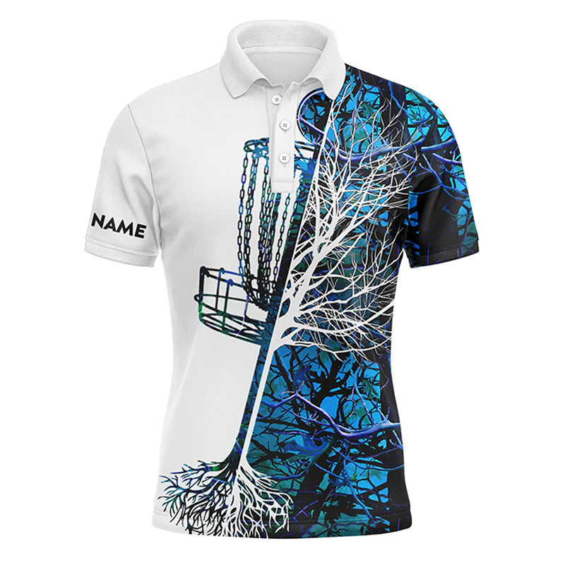 Custom Disc Golf Long Sleeve Men Polo Shirt, Custom Name Blue Camo Basket Apparel - Perfect Gift For Men, Golf Disc Lover