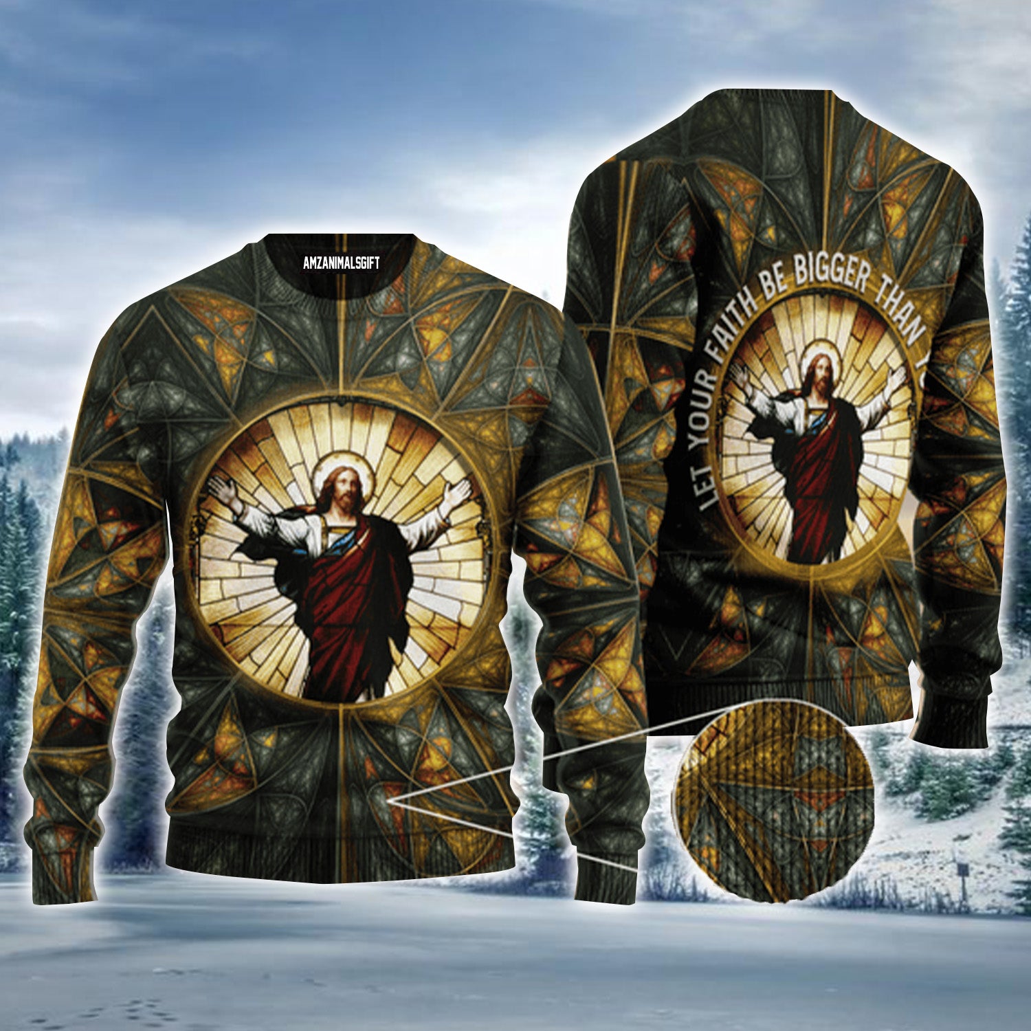 Jesus Let Your Faith Be Bigger Than Your Fear Urly Sweater, Christmas Sweater For Men & Women - Perfect Gift For New Year, Winter, Christmas