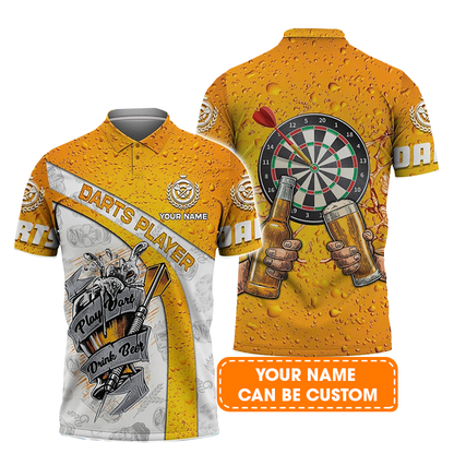Darts Polo Shirts Personalised, Play Darts Drink Beer, Beer Background Custom Name Men Polo Shirt - Perfect Gift For Men, Darts Player, Darts Lover