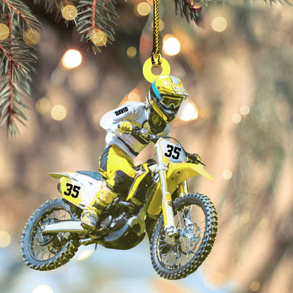 Personalized Motocross Biker Christmas Ornament Custom Name And Number Acrylic Ornament For Men