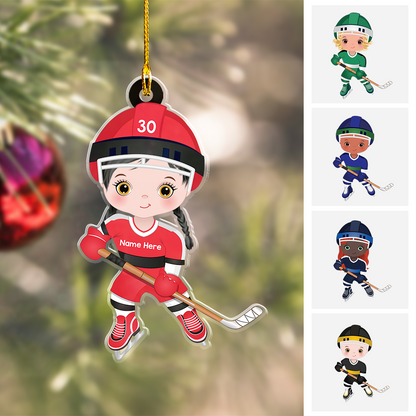 Personalized Boy Girl Ice Hockey Player Flat Acrylic Ornament, Ornament Gifts For Son, Grandson, Daughter, Granddaughter