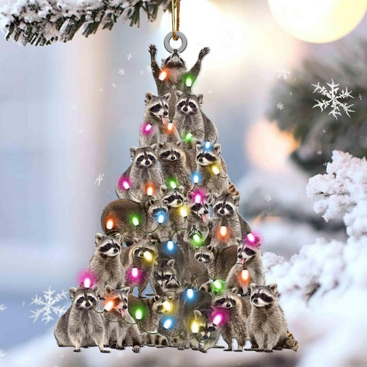 Custom Raccoon Acrylic Christmas Ornament, Personalized Raccoon Christmas Tree Shaped Christmas Acrylic Ornament for Raccoon Lover, Christmas