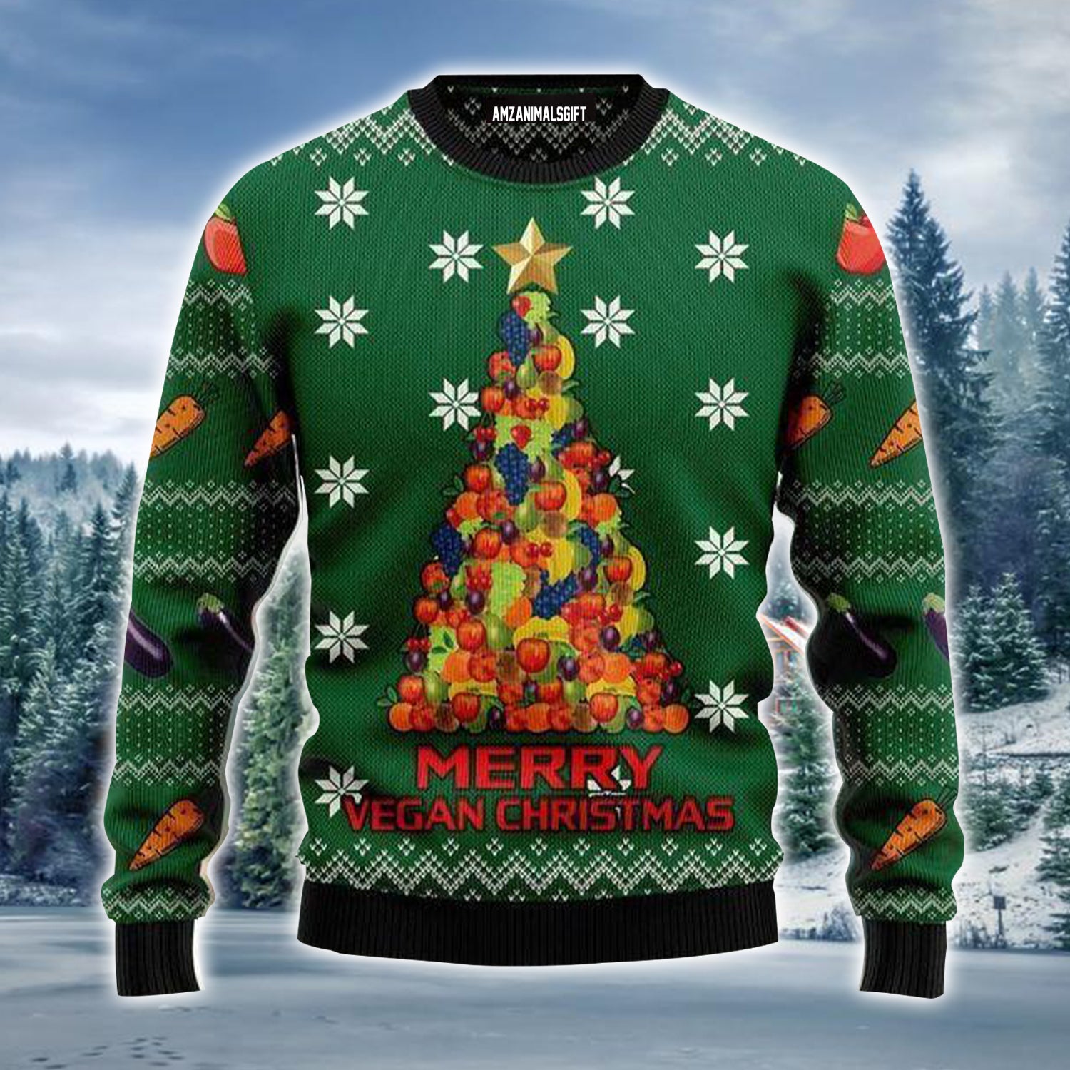 Christmas Tree Ugly Christmas Sweater, Merry Vegan Christmas Ugly Sweater For Men & Women - Perfect Gift For Christmas, Family, Friends