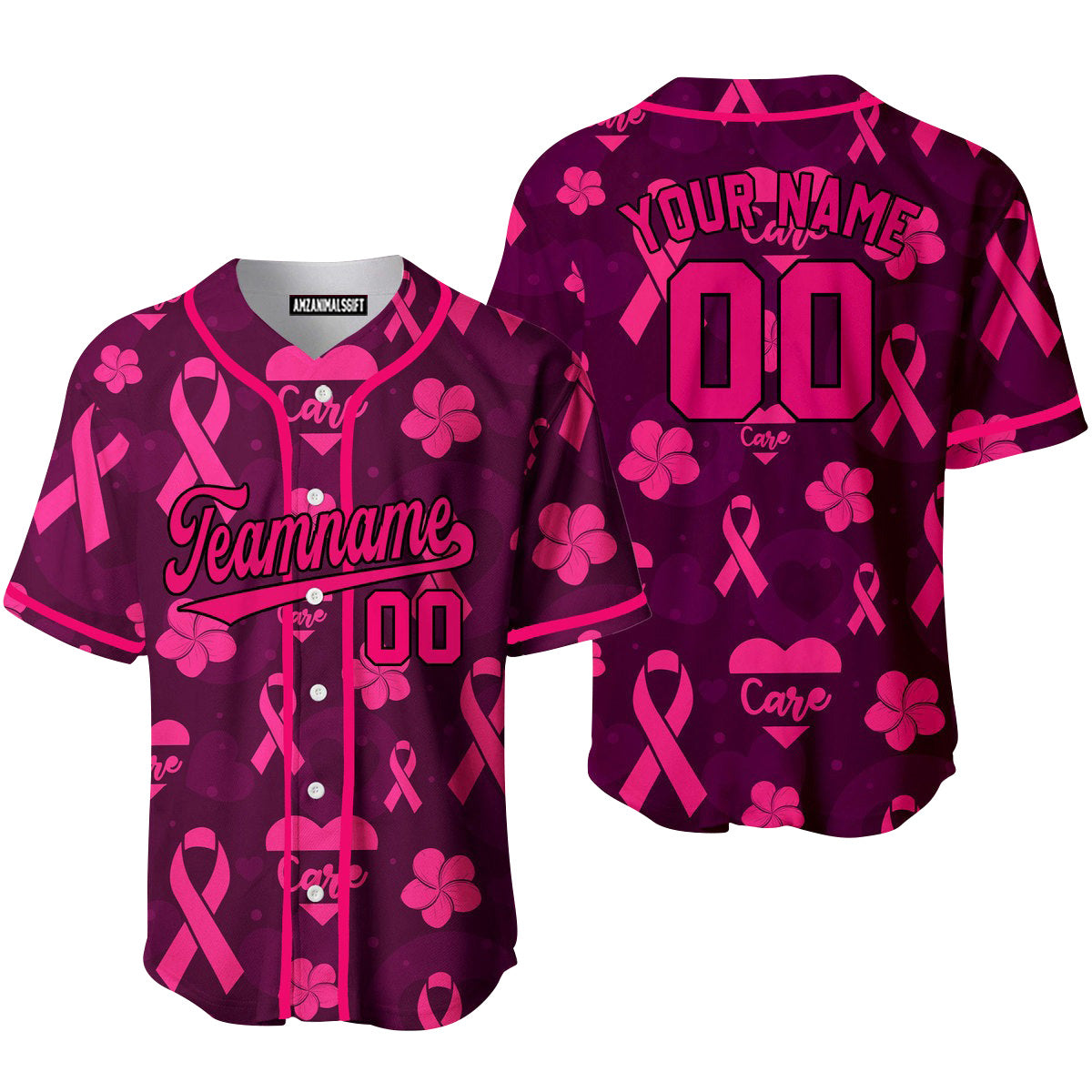 Custom Pink Care Breast Cancer Pink Black Baseball Jersey, Perfect Outfit For Men And Women On Breast Cancer Survivors Baseball Team Baseball Fans
