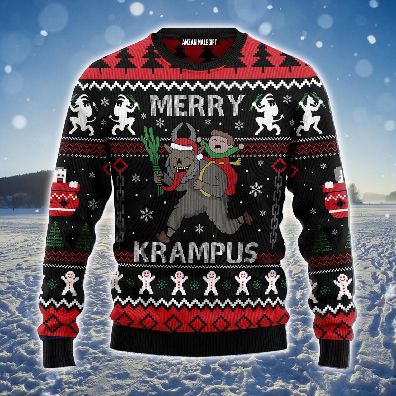 Merry Krampus Ugly Christmas Sweater, Christmas Pattern Ugly Sweater For Men & Women - Perfect Gift For Christmas, Family, Friends