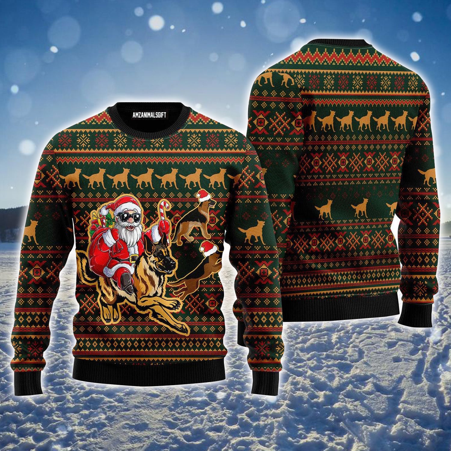 Santa & German Shepherd Ugly Christmas Sweater For Men & Women, Perfect Outfit For Christmas New Year Autumn Winter