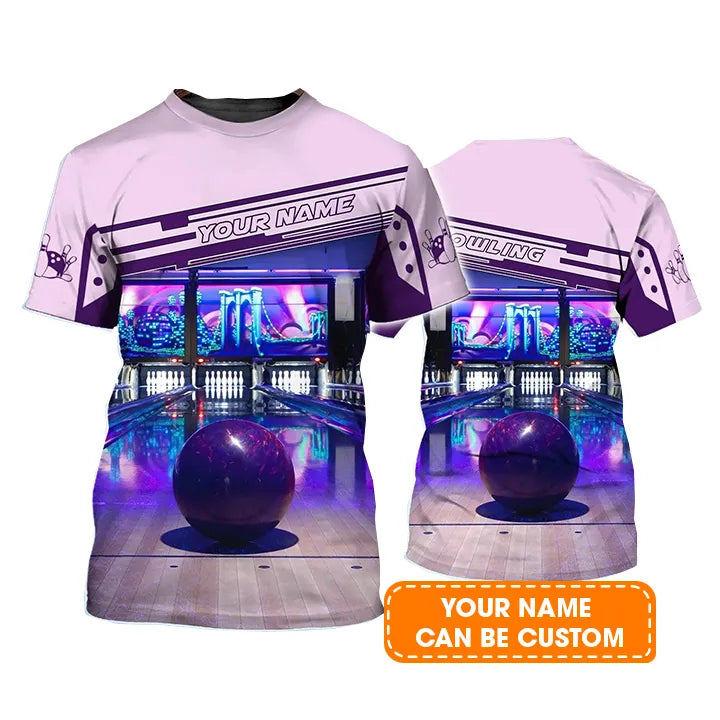 Bowling T shirt Custom Name - Purple Bowling Ball Personalized T-shirt - Gift For Friend, Family, Bowling Lovers